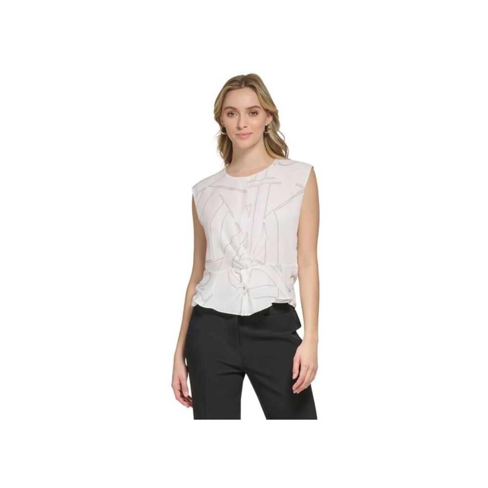 Calvin Klein Women's Printed Sleeveless Twist-Front Blouse